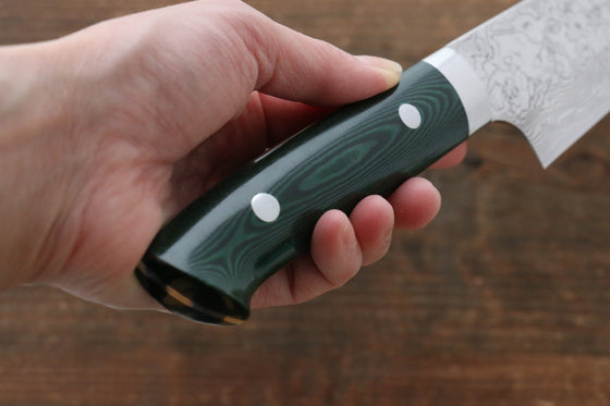 Takeshi Saji SG2 Diamond Finish Damascus Gyuto 210mm Green Micarta Handle - Seisuke Knife