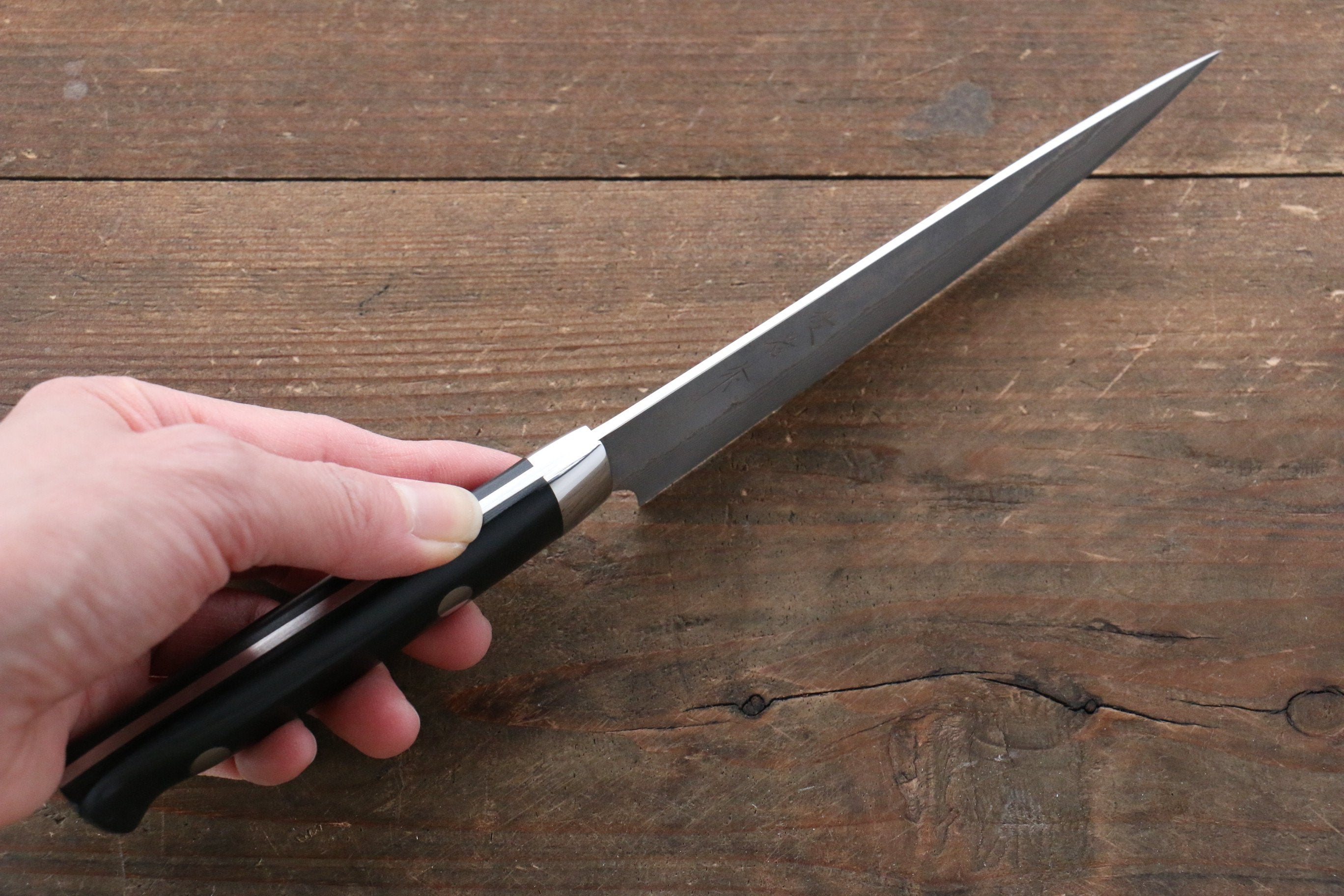 Takeshi Saji VG10 Black Damascus Petty-Utility 135mm Black Micarta Handle with Sheath - Seisuke Knife