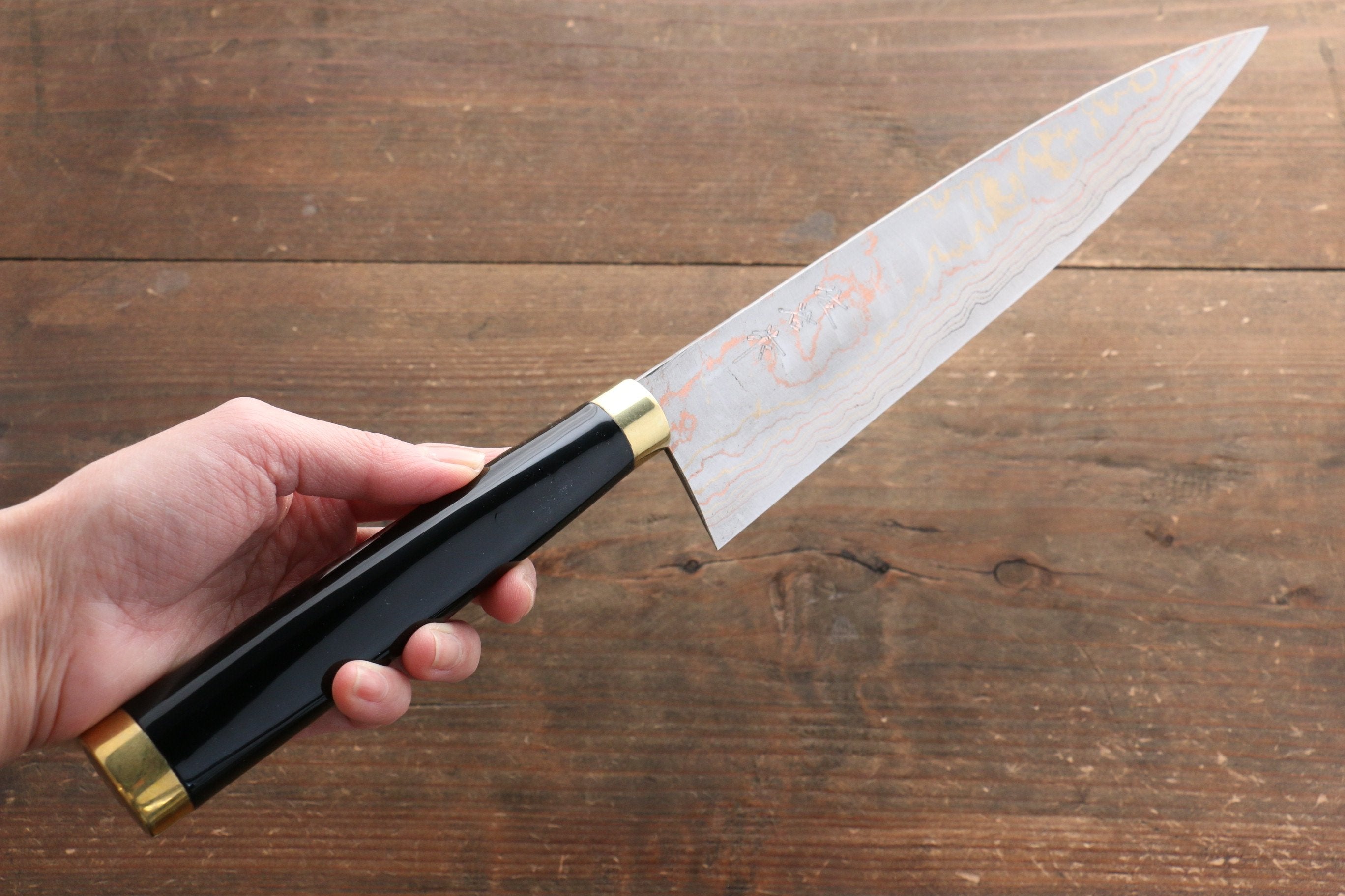 Takeshi Saji Maki-e Art Blue Steel No.2 Colored Damascus Gyuto 240mm Lacquered Handle with Sheath - Seisuke Knife