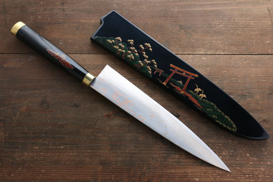 Takeshi Saji Maki-e Art Blue Steel No.2 Colored Damascus Gyuto 240mm Lacquered Handle with Sheath - Seisuke Knife