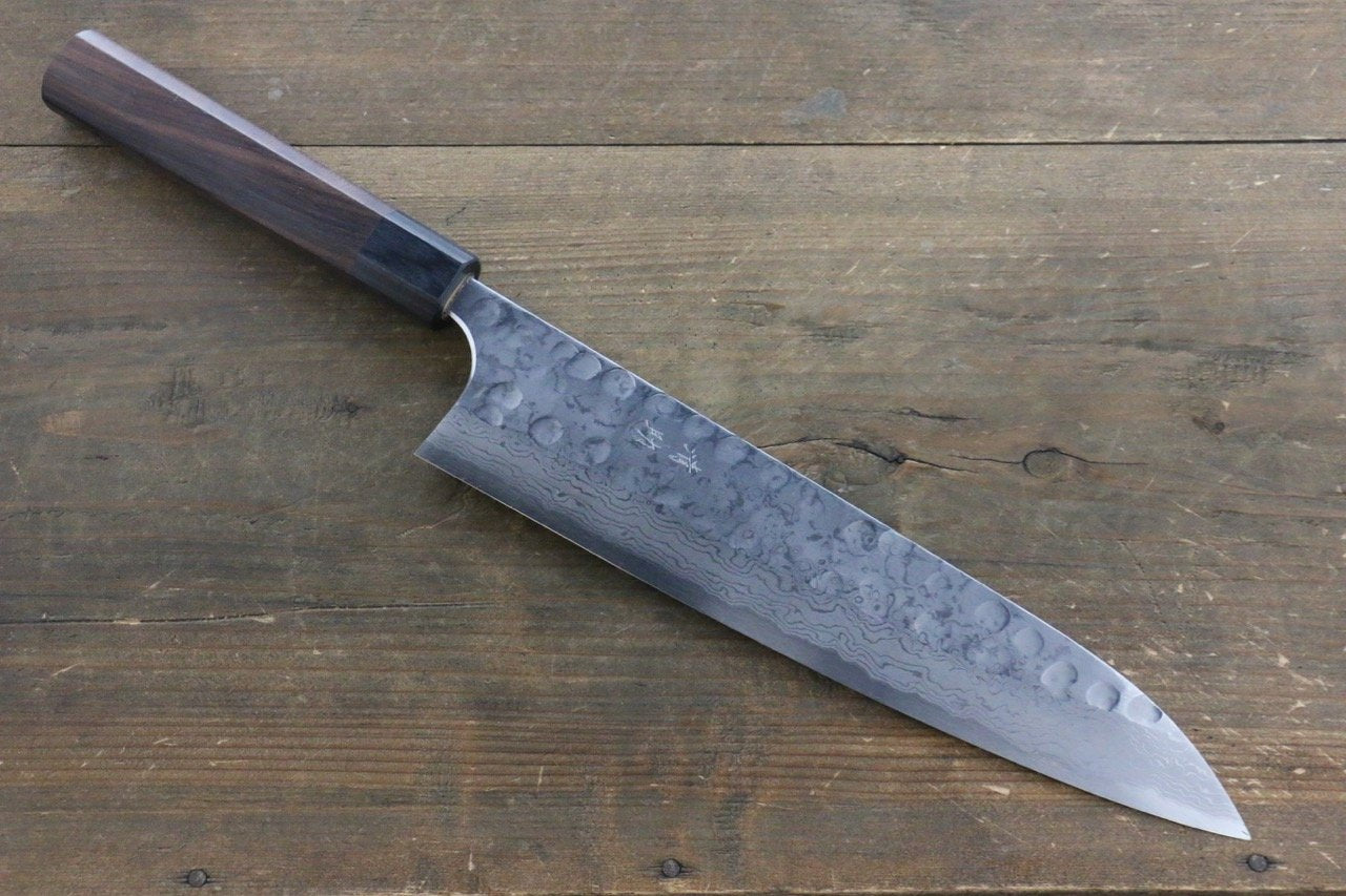 Seisuke Blue Steel No.2 Hammered Damascus Gyuto 240mm Shitan Handle - Seisuke Knife