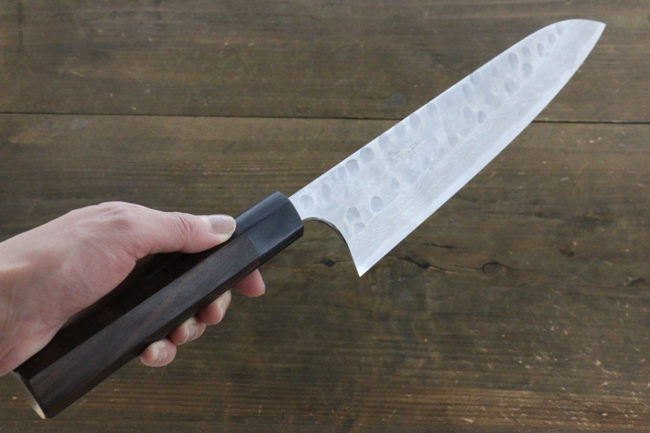 Seisuke Blue Steel No.2 Hammered Damascus Gyuto 240mm Shitan Handle - Seisuke Knife