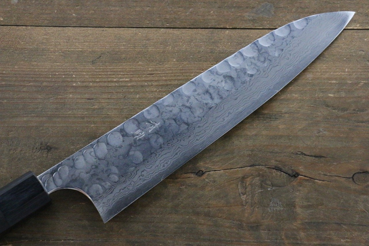 Seisuke Blue Steel No.2 Hammered Damascus Gyuto 210mm Shitan Handle - Seisuke Knife