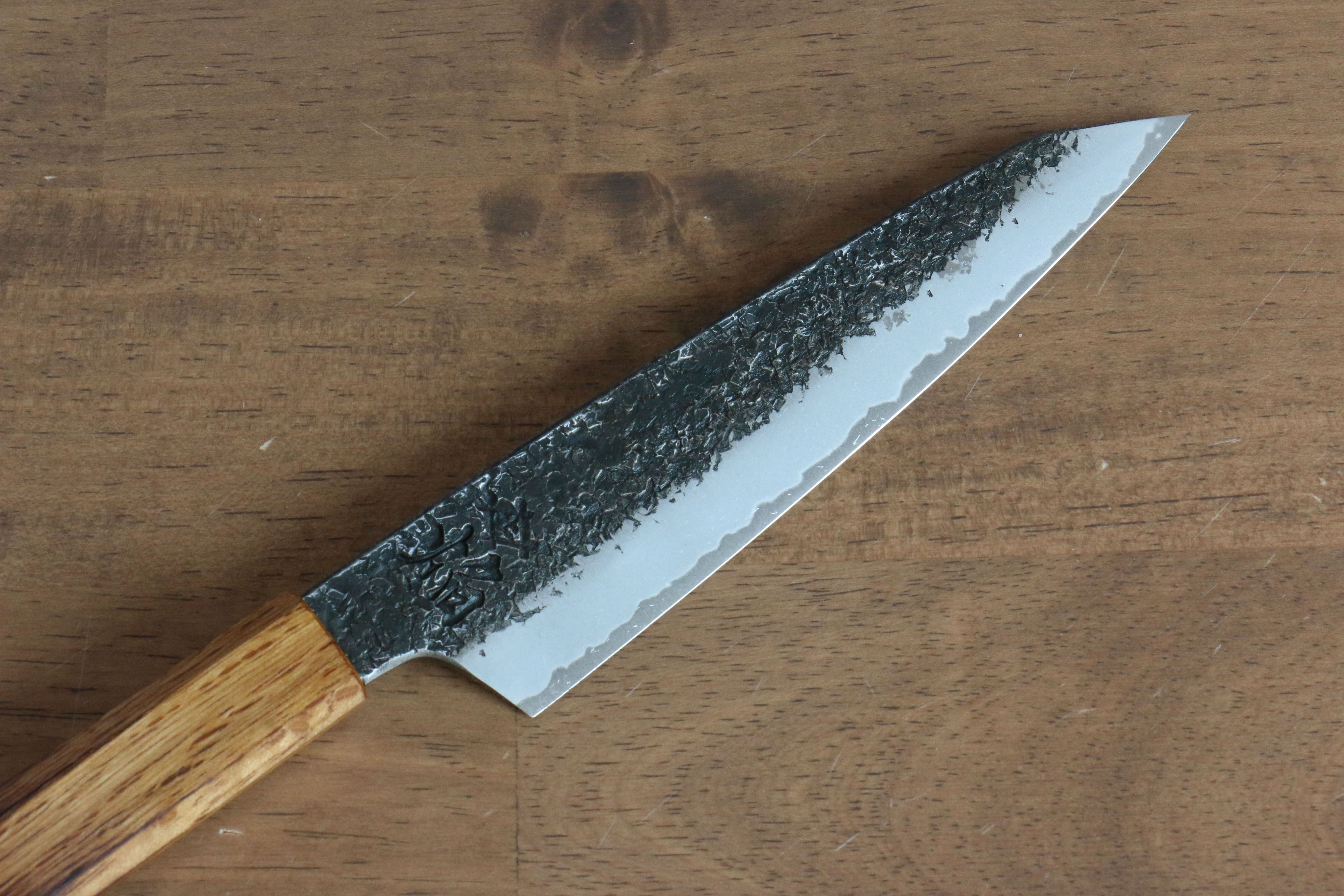 Sakai Takayuki Homura Guren Blue Steel No.2 Kurouchi Hammered Kiritsuke Petty-Utility 150mm Burnt Oak Handle - Seisuke Knife