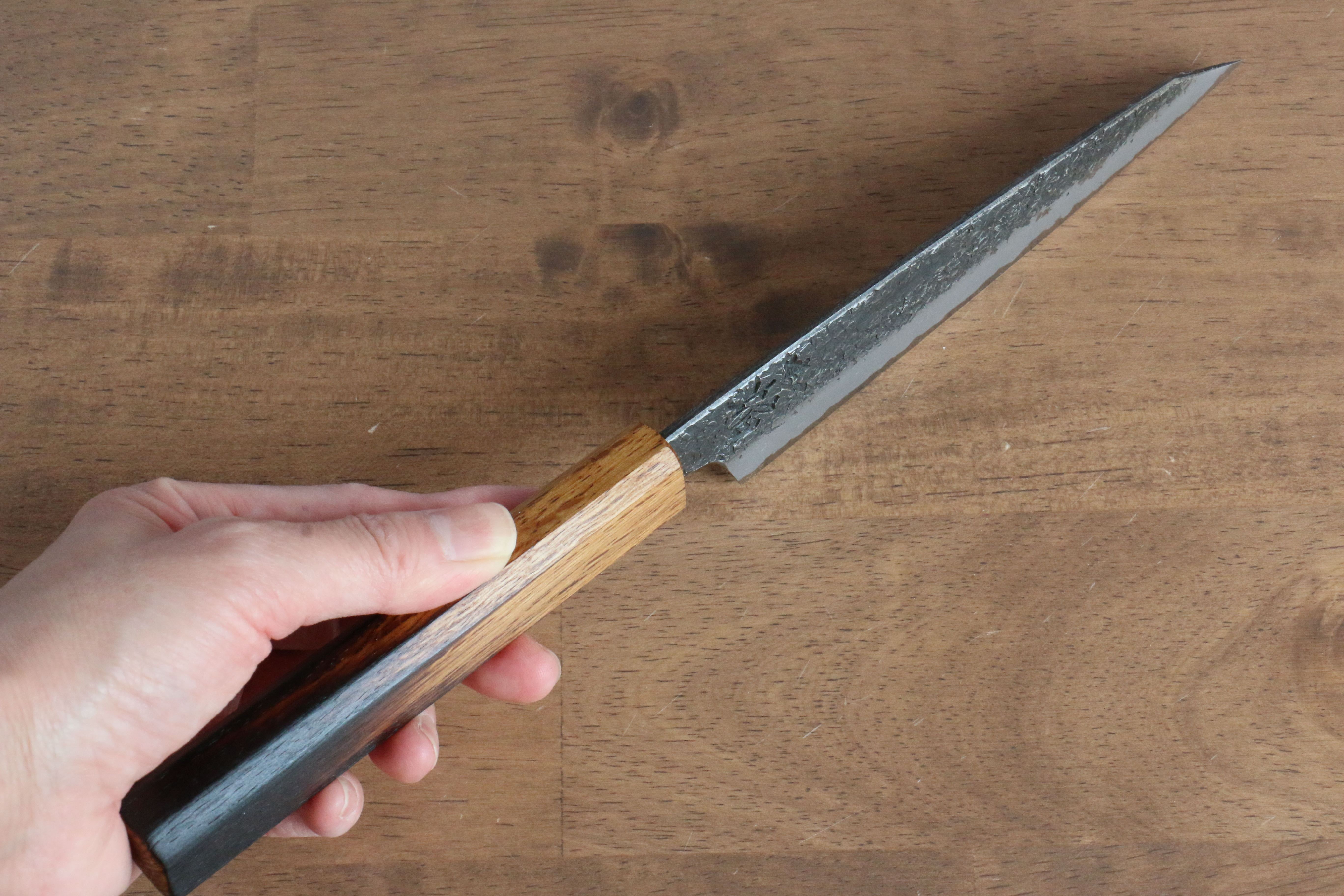 Sakai Takayuki Homura Guren Blue Steel No.2 Kurouchi Hammered Kiritsuke Petty-Utility 150mm Burnt Oak Handle - Seisuke Knife