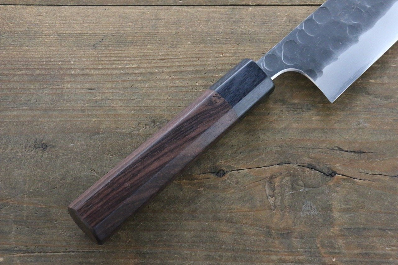 Seisuke Blue Steel No.2 Hammered Kurouchi Santoku 165mm Shitan Handle - Seisuke Knife
