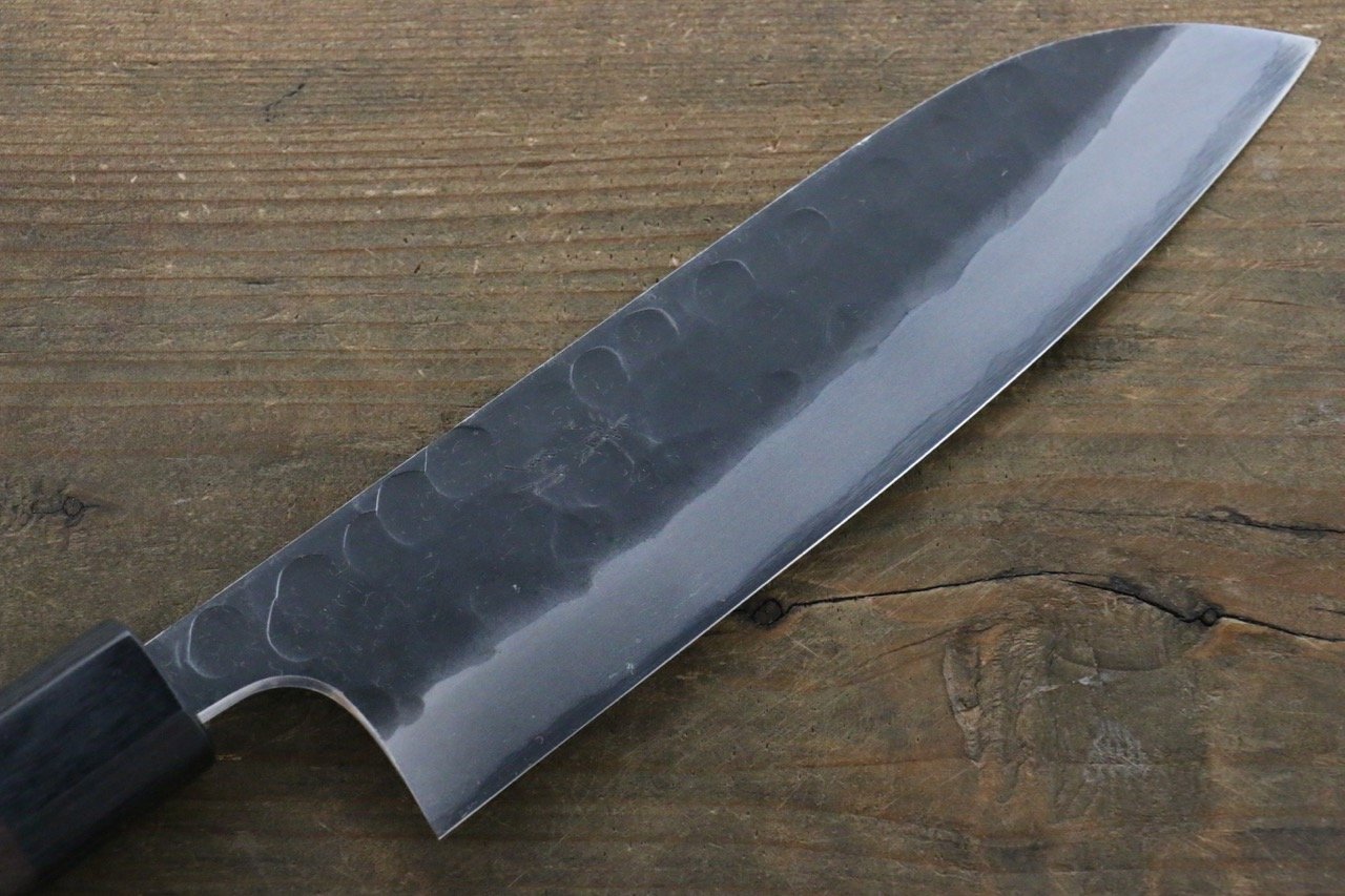 Seisuke Blue Steel No.2 Hammered Kurouchi Santoku 165mm Shitan Handle - Seisuke Knife