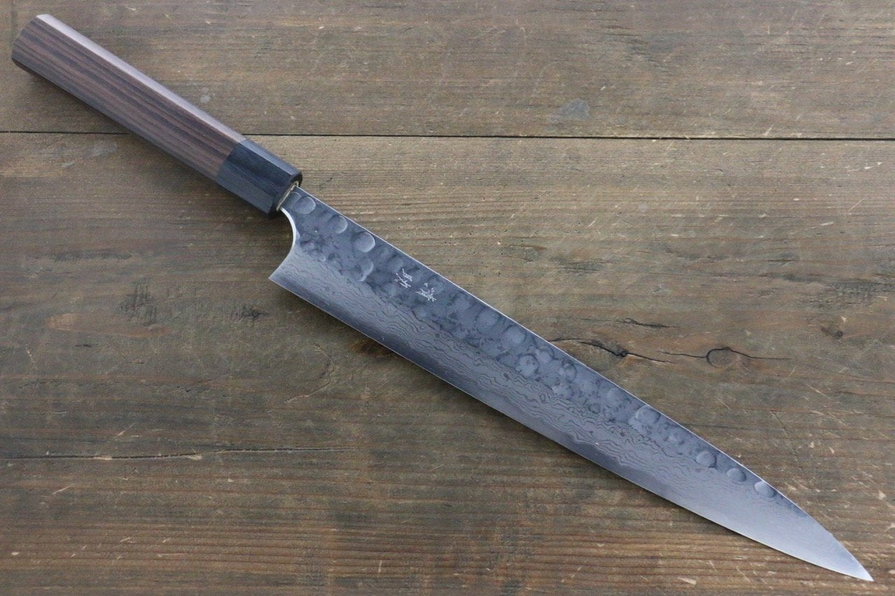 Seisuke Blue Steel No.2 Hammered Damascus Yanagiba 270mm Shitan Handle - Seisuke Knife