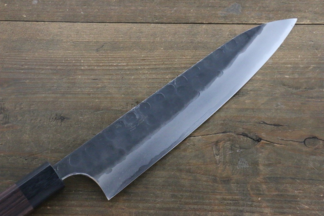 Seisuke Blue Steel No.2 Hammered Kurouchi Gyuto 210mm Shitan Handle - Seisuke Knife
