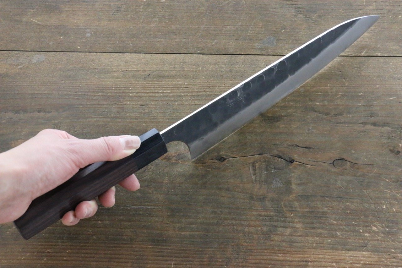 Seisuke Blue Steel No.2 Hammered Kurouchi Gyuto 210mm Shitan Handle - Seisuke Knife