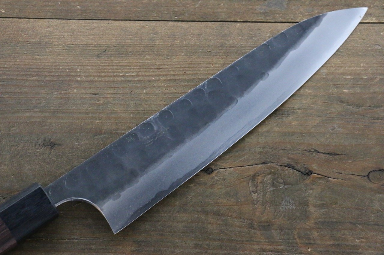 Seisuke Blue Steel No.2 Hammered Kurouchi Gyuto 210mm Shitan Handle - Seisuke Knife