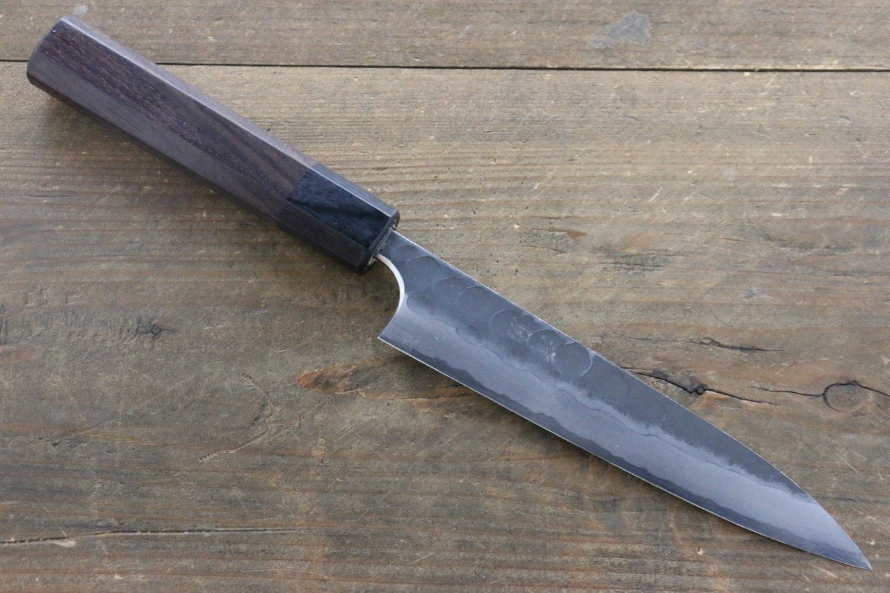 Seisuke Blue Steel No.2 Hammered Kurouchi Petty-Utility 150mm Shitan Handle - Seisuke Knife