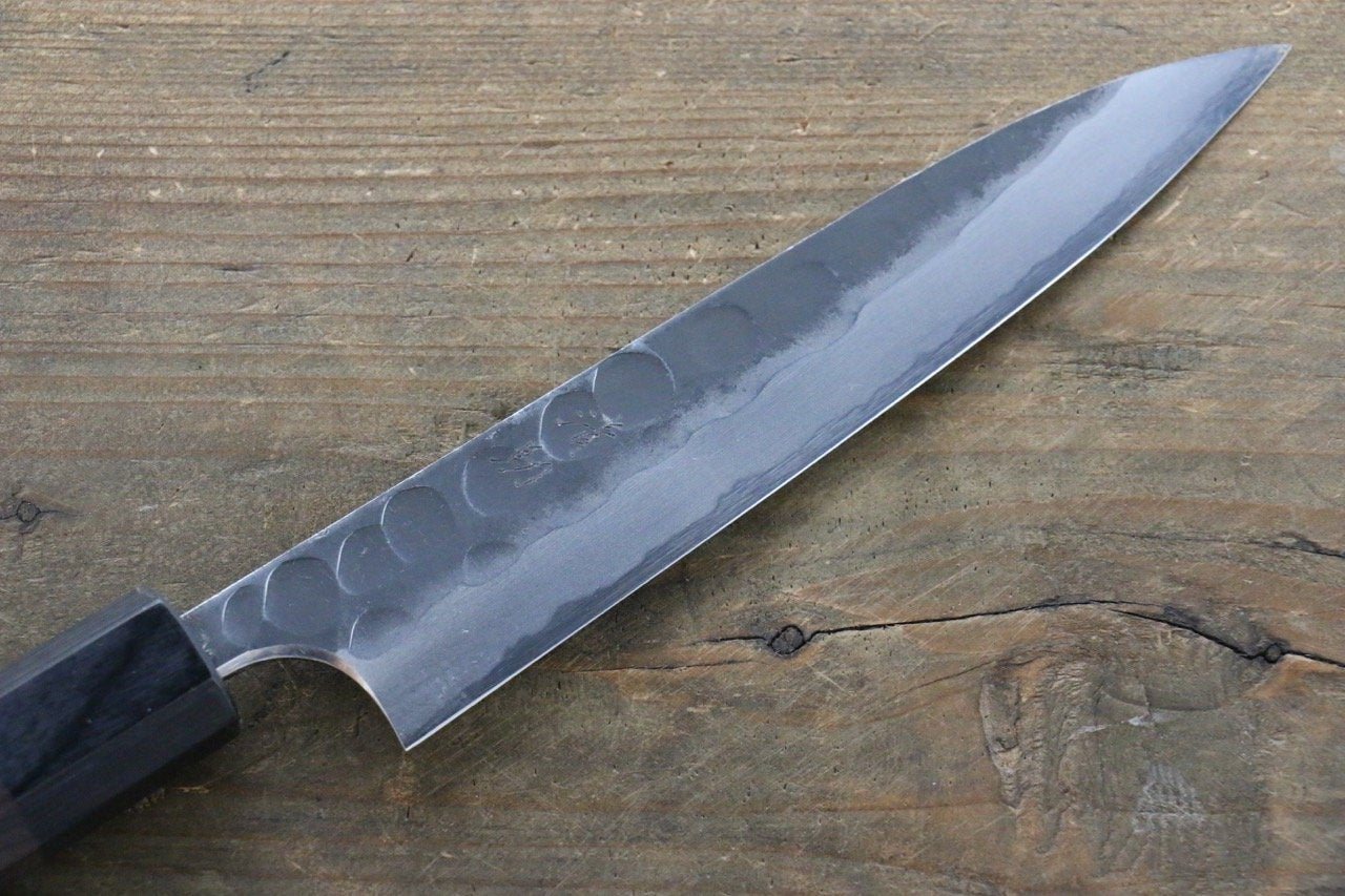 Seisuke Blue Steel No.2 Hammered Kurouchi Petty-Utility 150mm Shitan Handle - Seisuke Knife