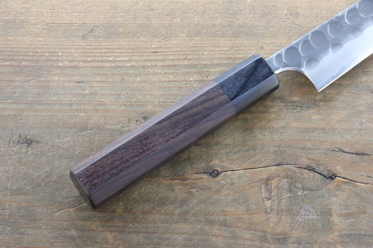 Seisuke Blue Steel No.2 Hammered Kurouchi Petty-Utility 150mm Shitan Handle - Seisuke Knife