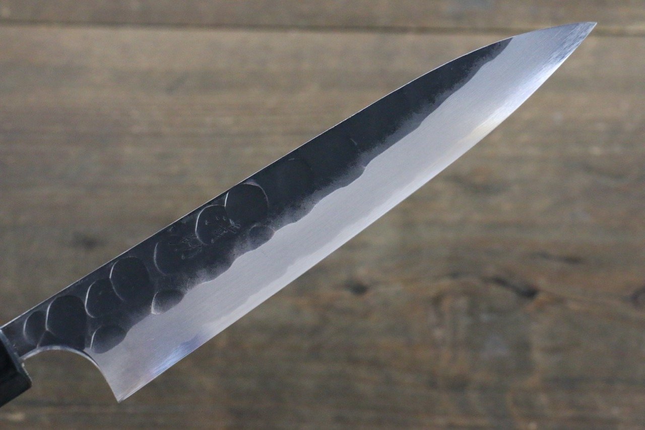 Seisuke Blue Steel No.2 Hammered Kurouchi Petty-Utility 150mm Shitan Handle - Seisuke Knife
