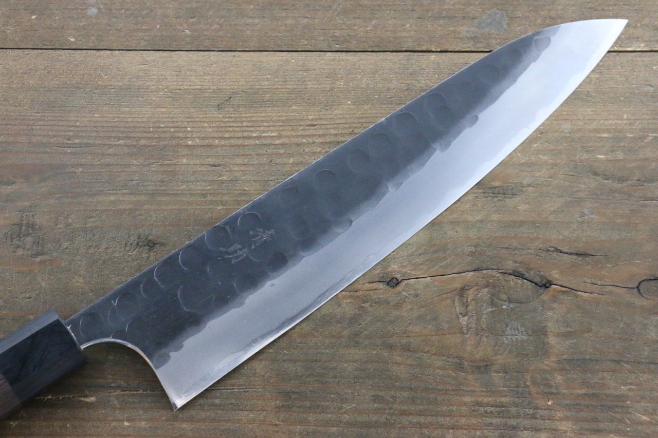 Seisuke Blue Steel No.2 Hammered Kurouchi Gyuto 240mm Shitan Handle - Seisuke Knife