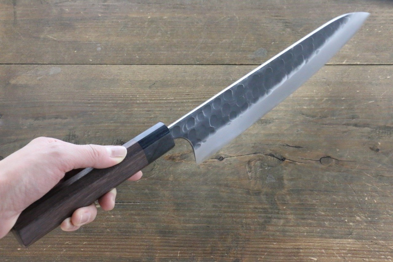 Seisuke Blue Steel No.2 Hammered Kurouchi Gyuto 240mm Shitan Handle - Seisuke Knife