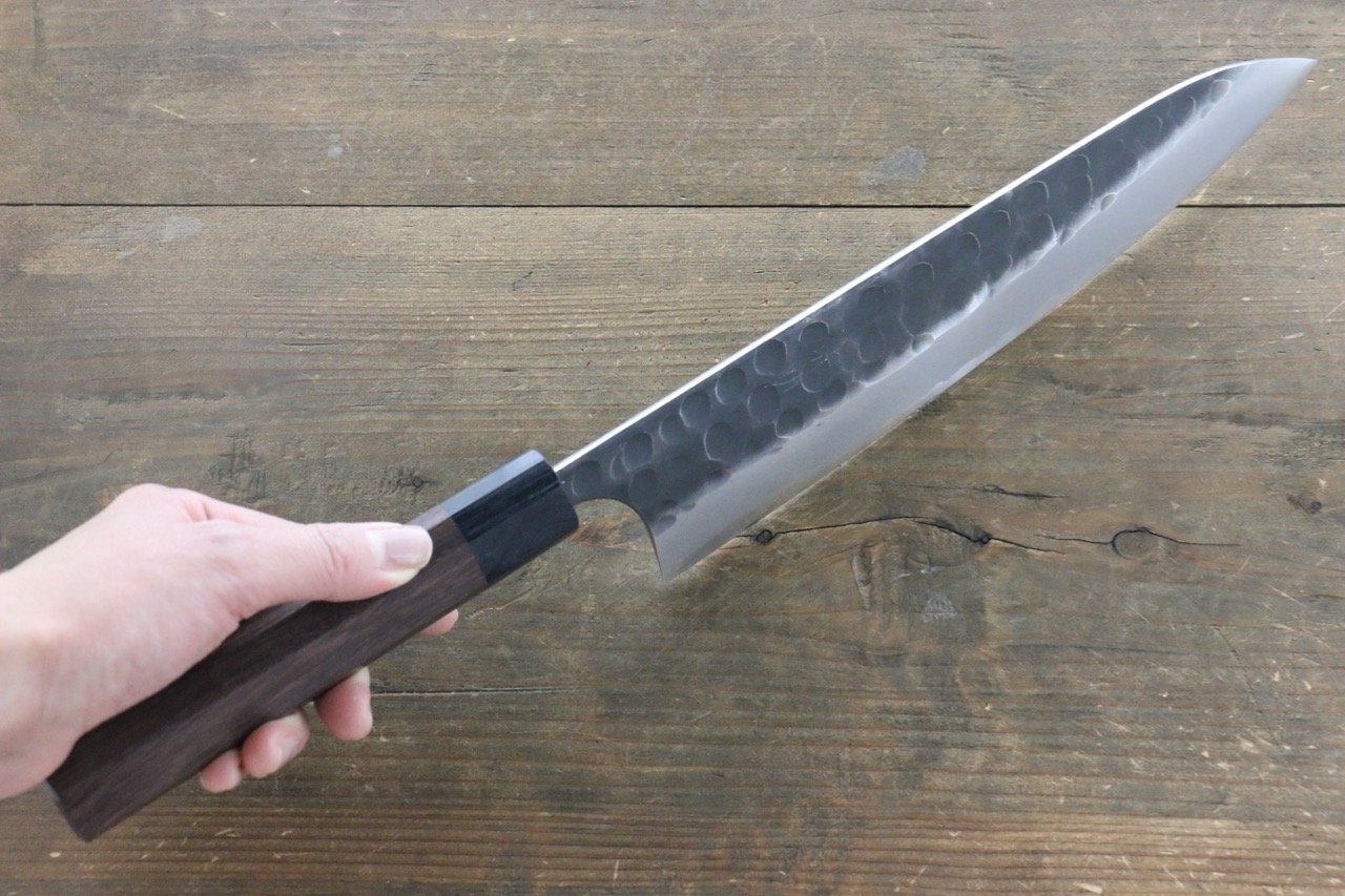 Seisuke Blue Steel No.2 Hammered Kurouchi Gyuto 240mm Shitan Handle - Seisuke Knife