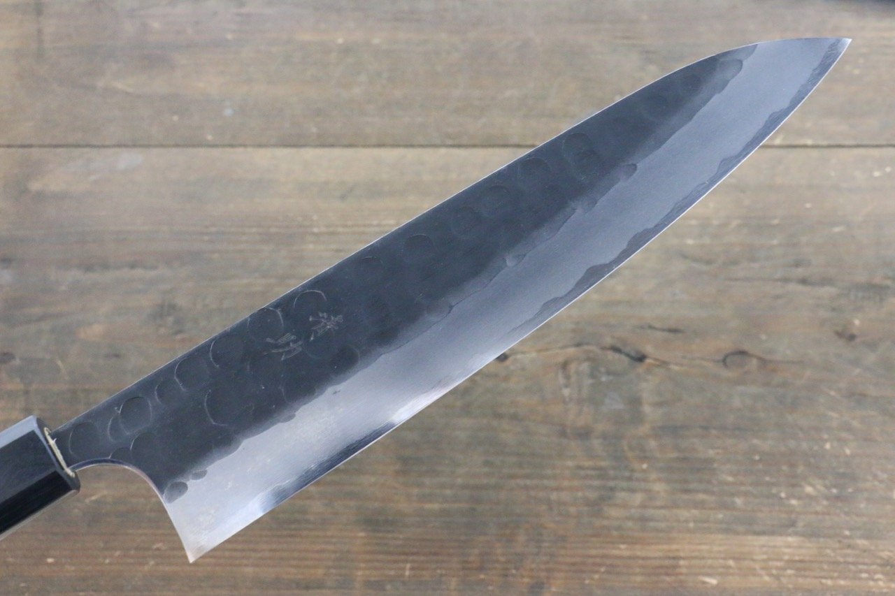 Seisuke Blue Steel No.2 Hammered Kurouchi Gyuto 240mm Shitan Handle - Seisuke Knife