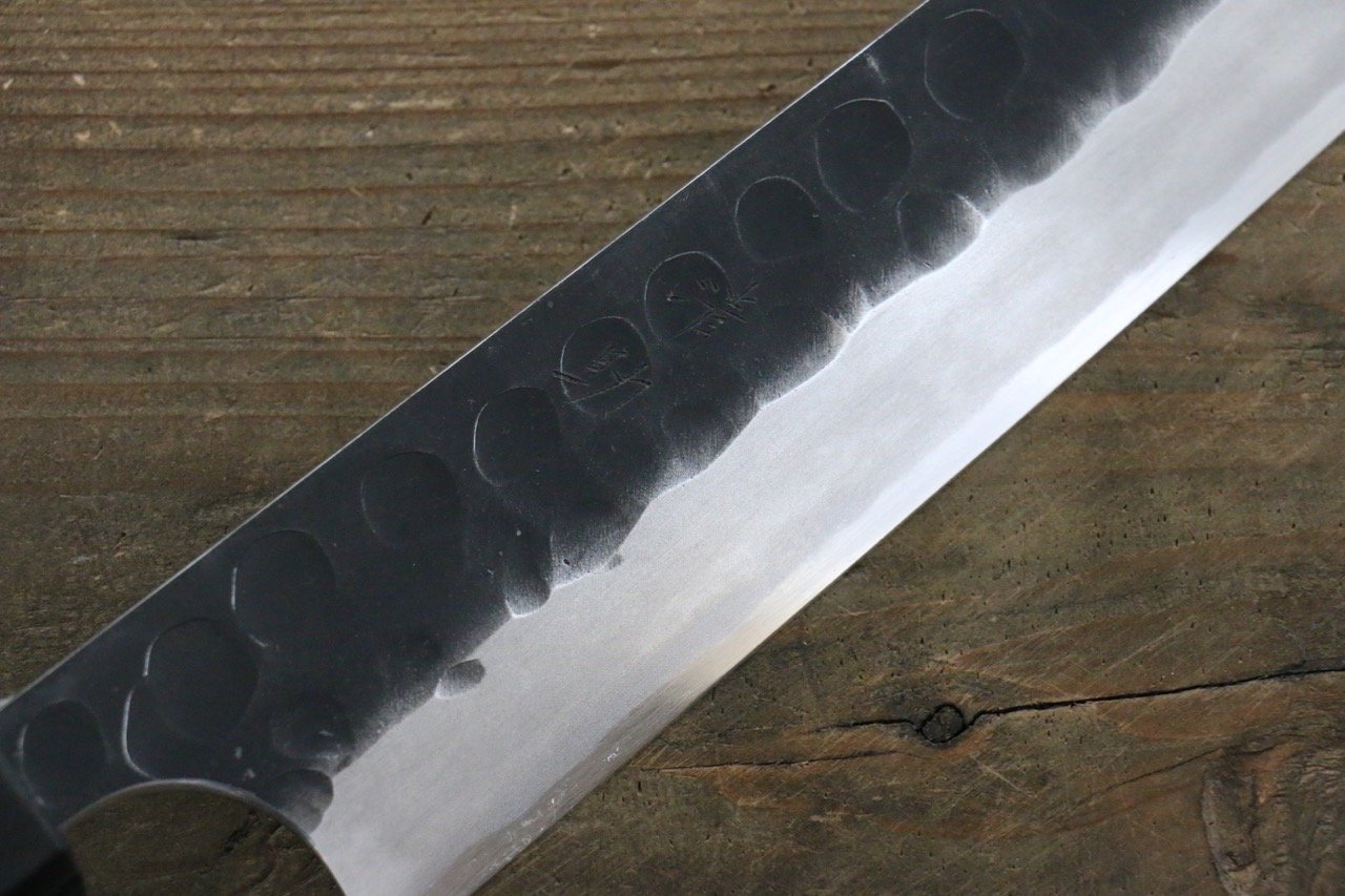 Seisuke Blue Steel No.2 Hammered Kurouchi Yanagiba 270mm Shitan Handle - Seisuke Knife