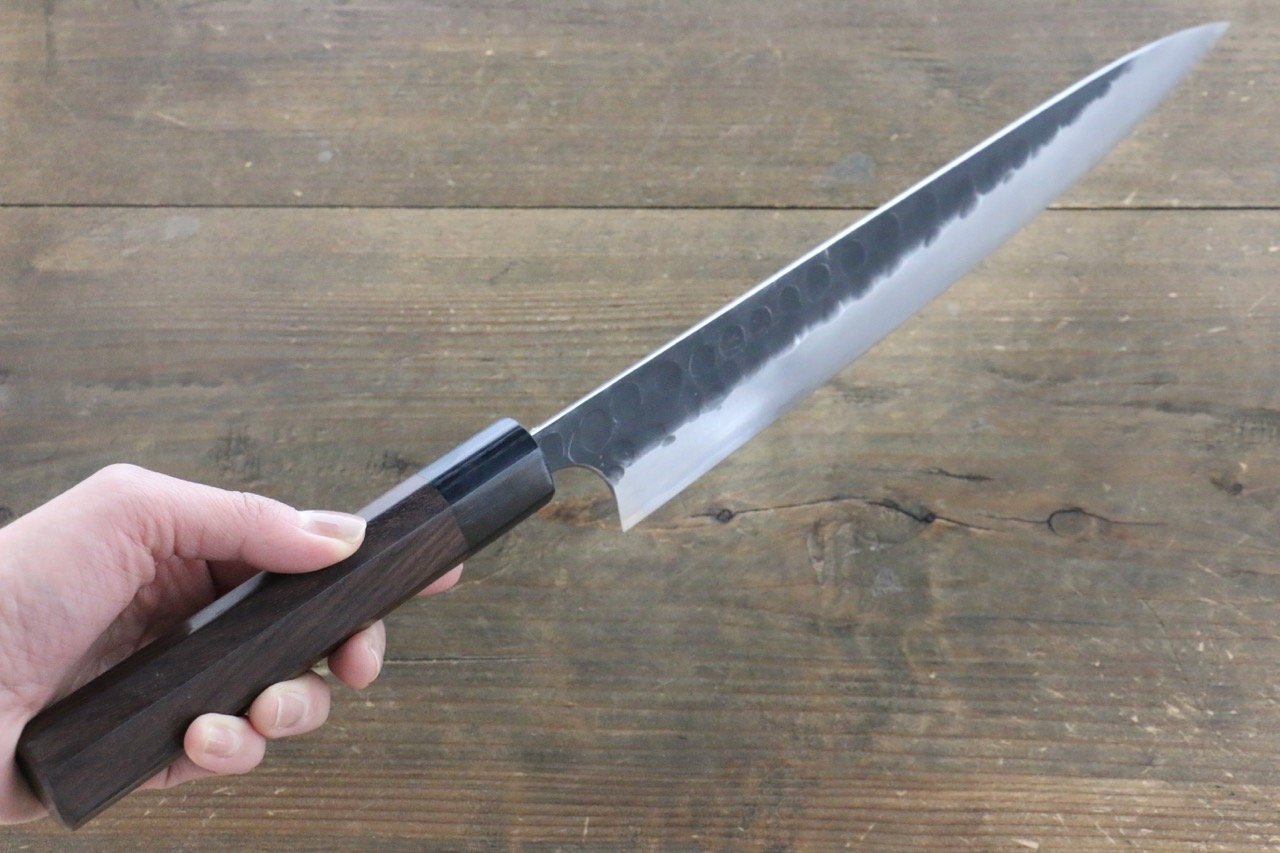 Seisuke Blue Steel No.2 Hammered Kurouchi Yanagiba 270mm Shitan Handle - Seisuke Knife