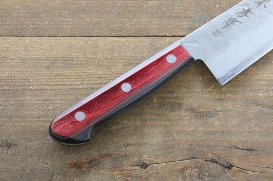 Sakai Takayuki Silver Steel No.3 Santoku Japanese Chef Knife 180mm with Red Pakkawood Handle - Seisuke Knife