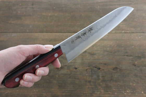 Sakai Takayuki Silver Steel No.3 Santoku Japanese Chef Knife 180mm with Red Pakkawood Handle - Seisuke Knife