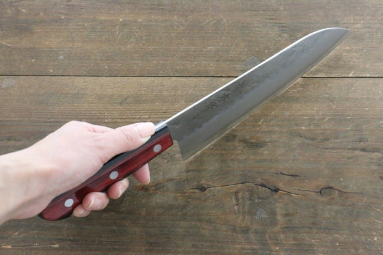 Sakai Takayuki Silver Steel No.3 Santoku Japanese Chef Knife 180mm with Red Pakkawood Handle - Seisuke Knife