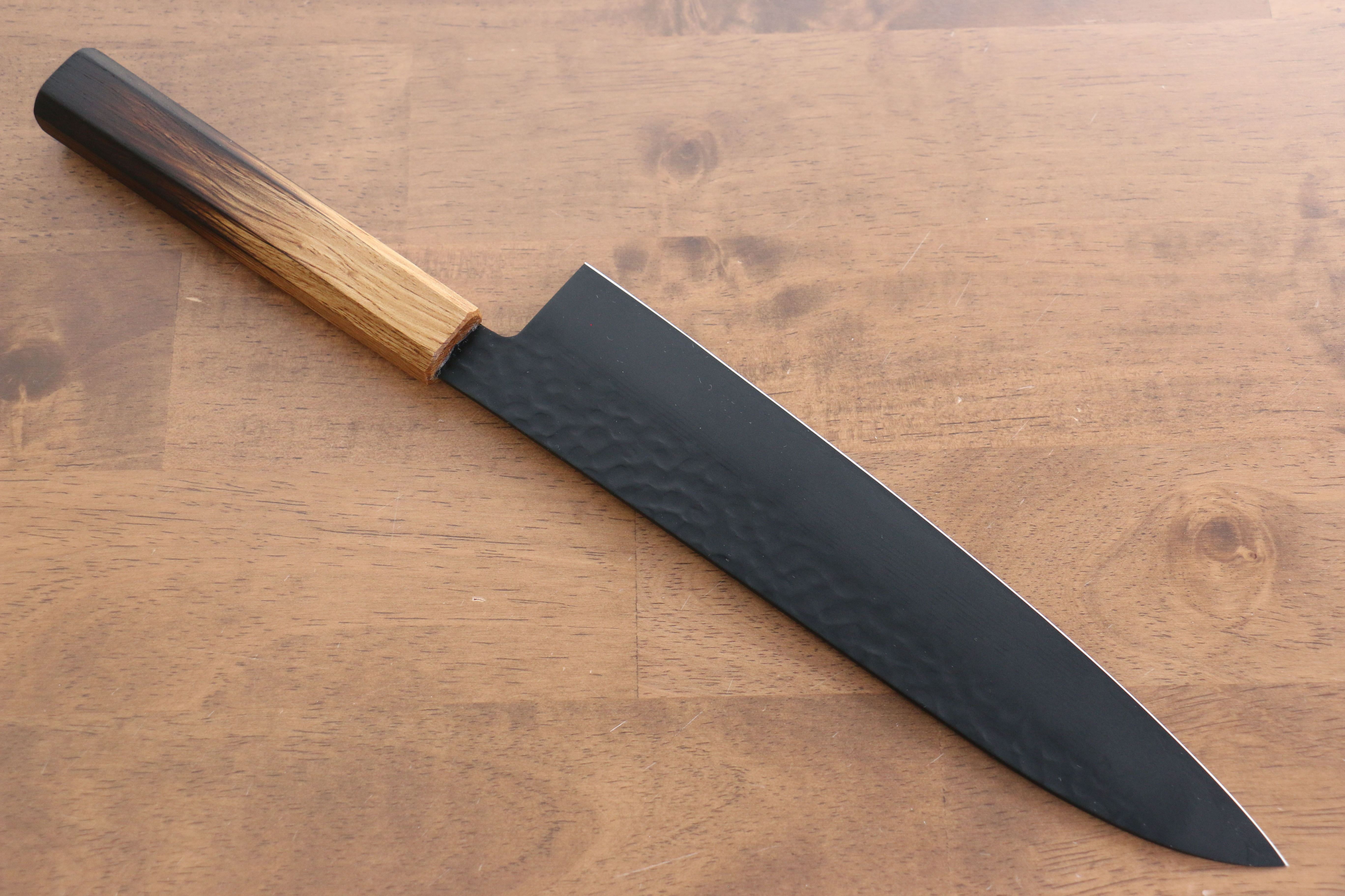 Sakai Takayuki Kurokage VG10 Hammered Teflon Coating Gyuto 240mm Burnt Oak Handle - Seisuke Knife