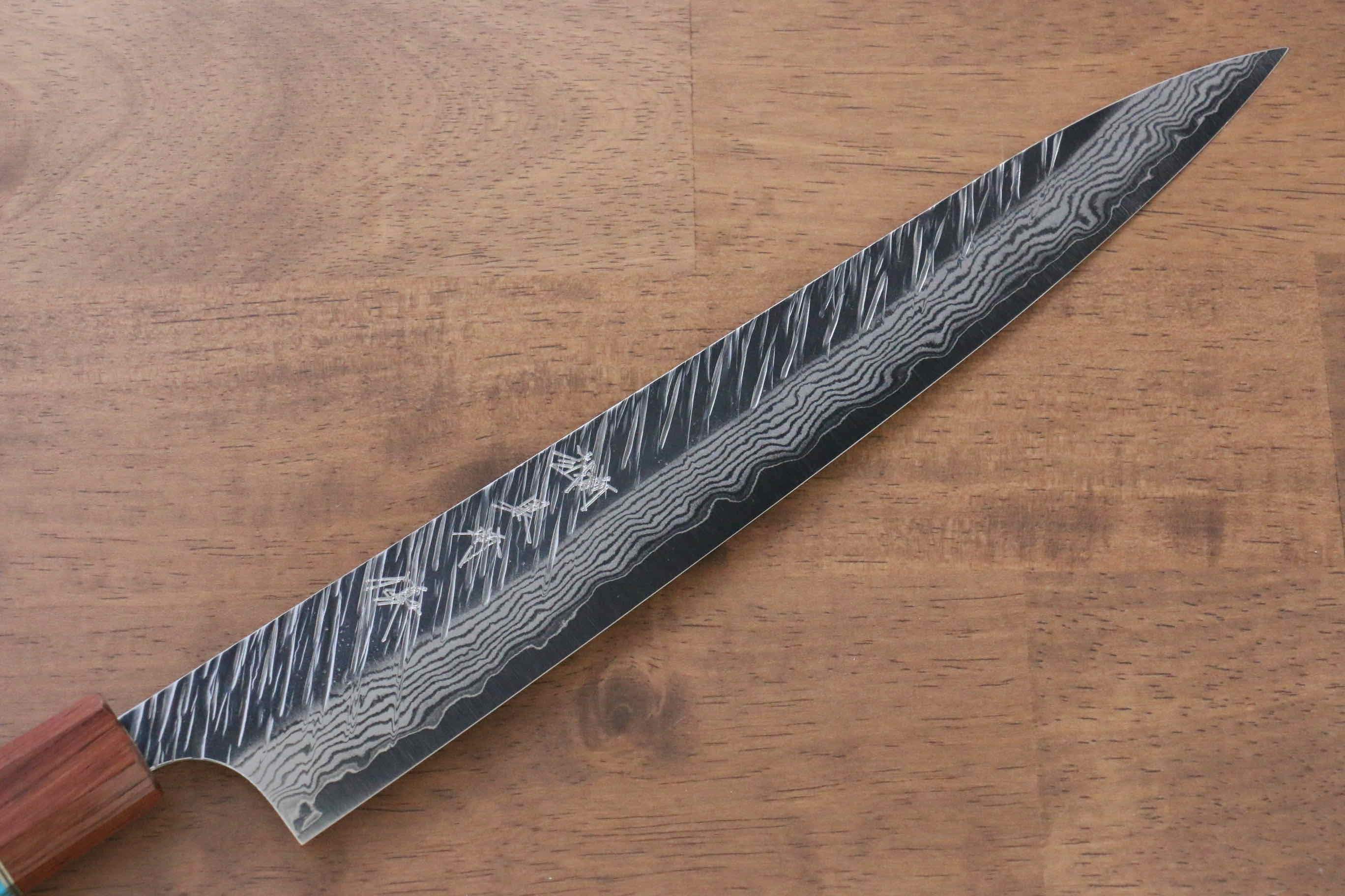 Yu Kurosaki Fujin VG10 Hammered Sujihiki 270mm Maple(With turquoise ring Brown) Handle - Seisuke Knife
