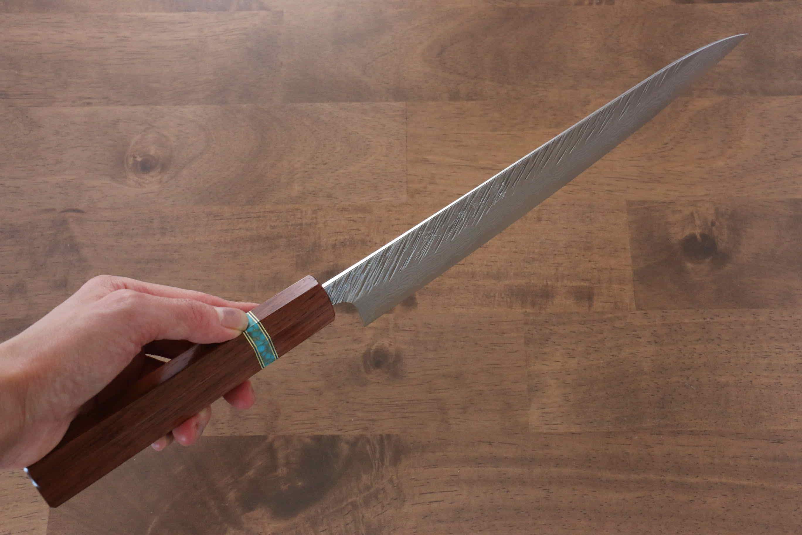 Yu Kurosaki Fujin VG10 Hammered Sujihiki 270mm Maple(With turquoise ring Brown) Handle - Seisuke Knife