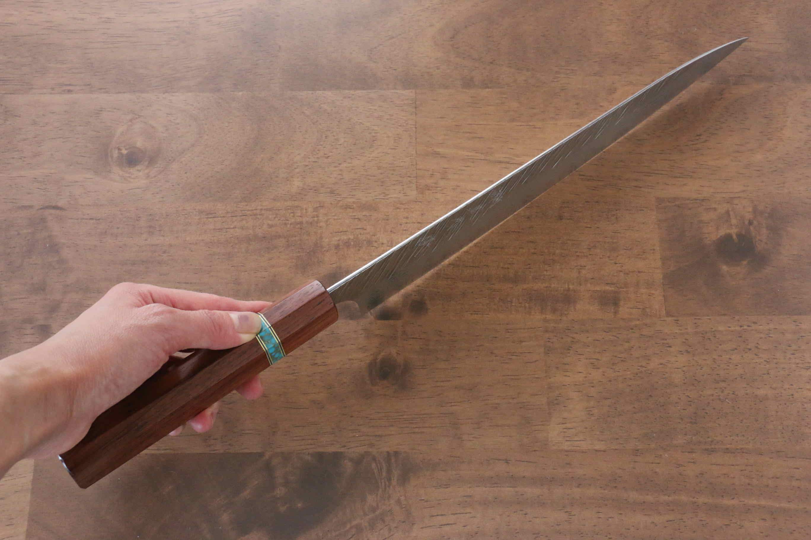 Yu Kurosaki Fujin VG10 Hammered Sujihiki 270mm Maple(With turquoise ring Brown) Handle - Seisuke Knife