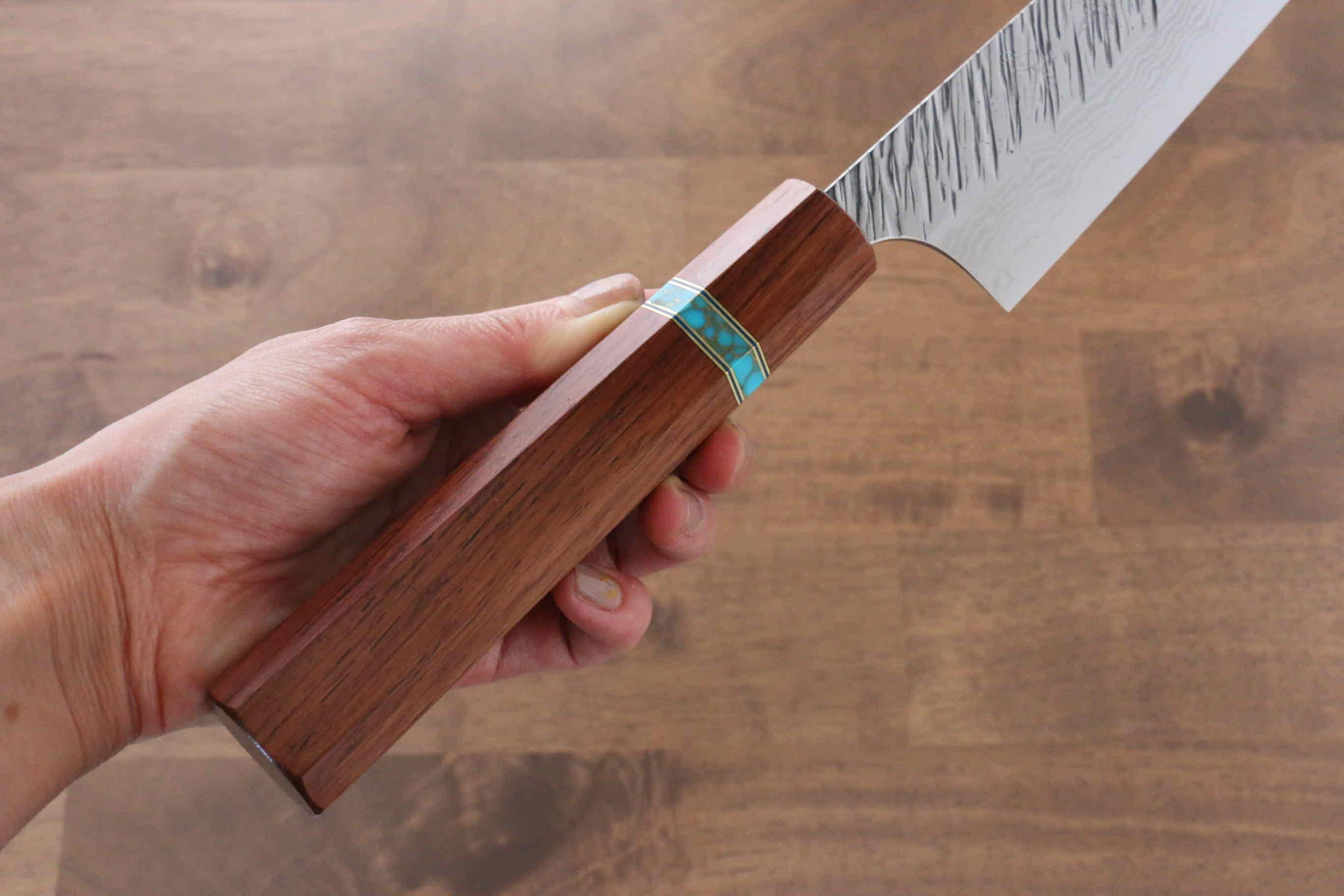 Yu Kurosaki Fujin VG10 Hammered Sujihiki 270mm Maple(With turquoise ring Brown) Handle - Seisuke Knife