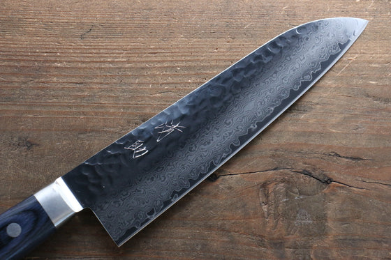 Seisuke Seiun VG10 33 Layer Damascus Santoku 180mm Blue Pakka wood Handle with Sheath - Seisuke Knife