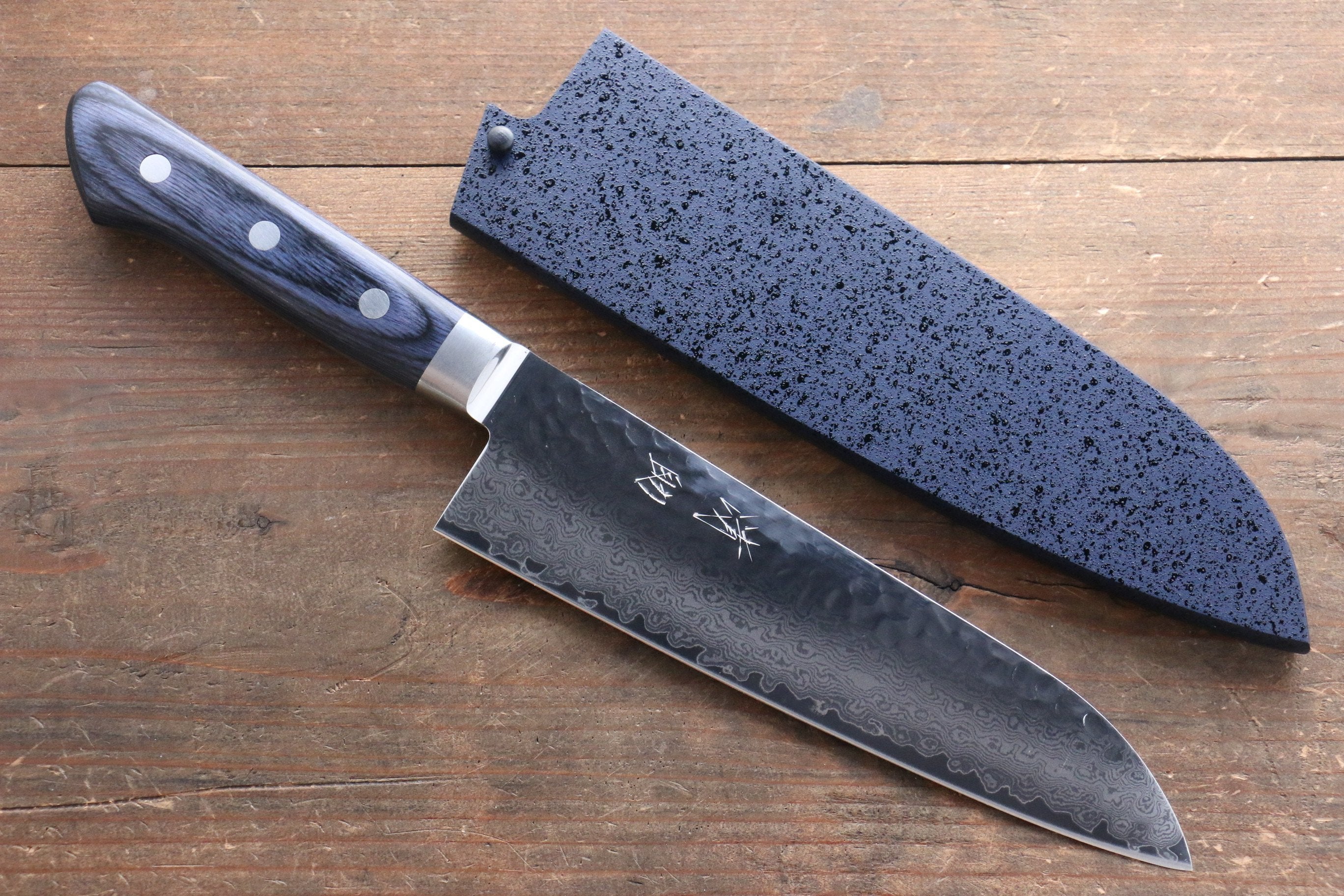 Seisuke Seiun VG10 33 Layer Damascus Santoku 180mm Blue Pakka wood Handle with Sheath - Seisuke Knife
