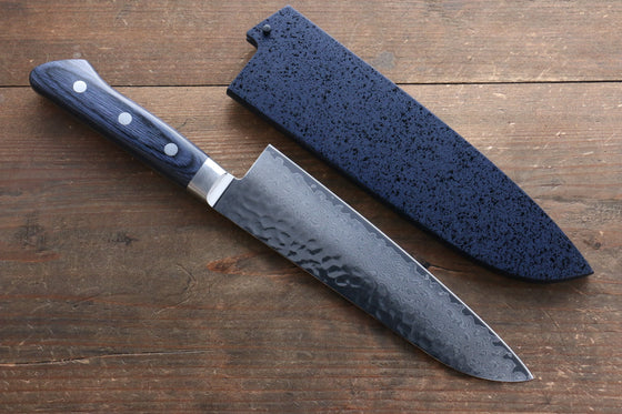 Seisuke Seiun VG10 33 Layer Damascus Santoku 180mm Blue Pakka wood Handle with Sheath - Seisuke Knife