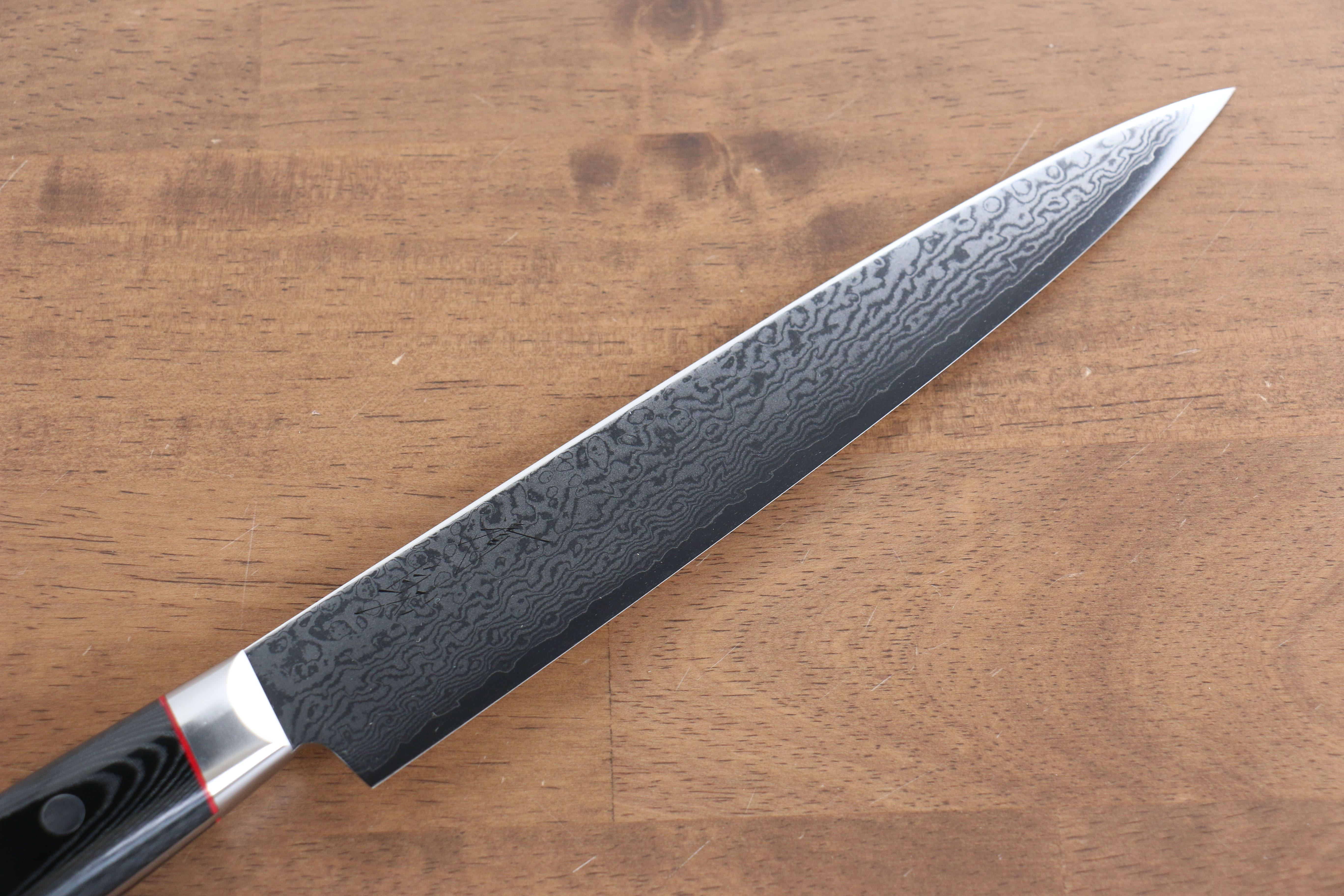 Seisuke VG10 Mirrored Finish Damascus Slicer 210mm Black Micarta Handle - Seisuke Knife