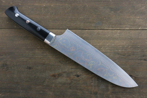 Takeshi Saji Blue Steel No.2 Colored Damascus Santoku 180mm Black Micarta Handle - Seisuke Knife