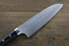 Takeshi Saji Blue Steel No.2 Colored Damascus Santoku 180mm Black Micarta Handle - Seisuke Knife - Slide 3