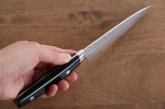 Seisuke PRO-J VG10 Hammered Petty-Utility 120mm Black Micarta Handle - Seisuke Knife