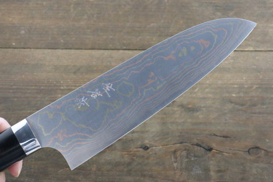 Takeshi Saji Blue Steel No.2 Colored Damascus Santoku 180mm Black Micarta Handle - Seisuke Knife