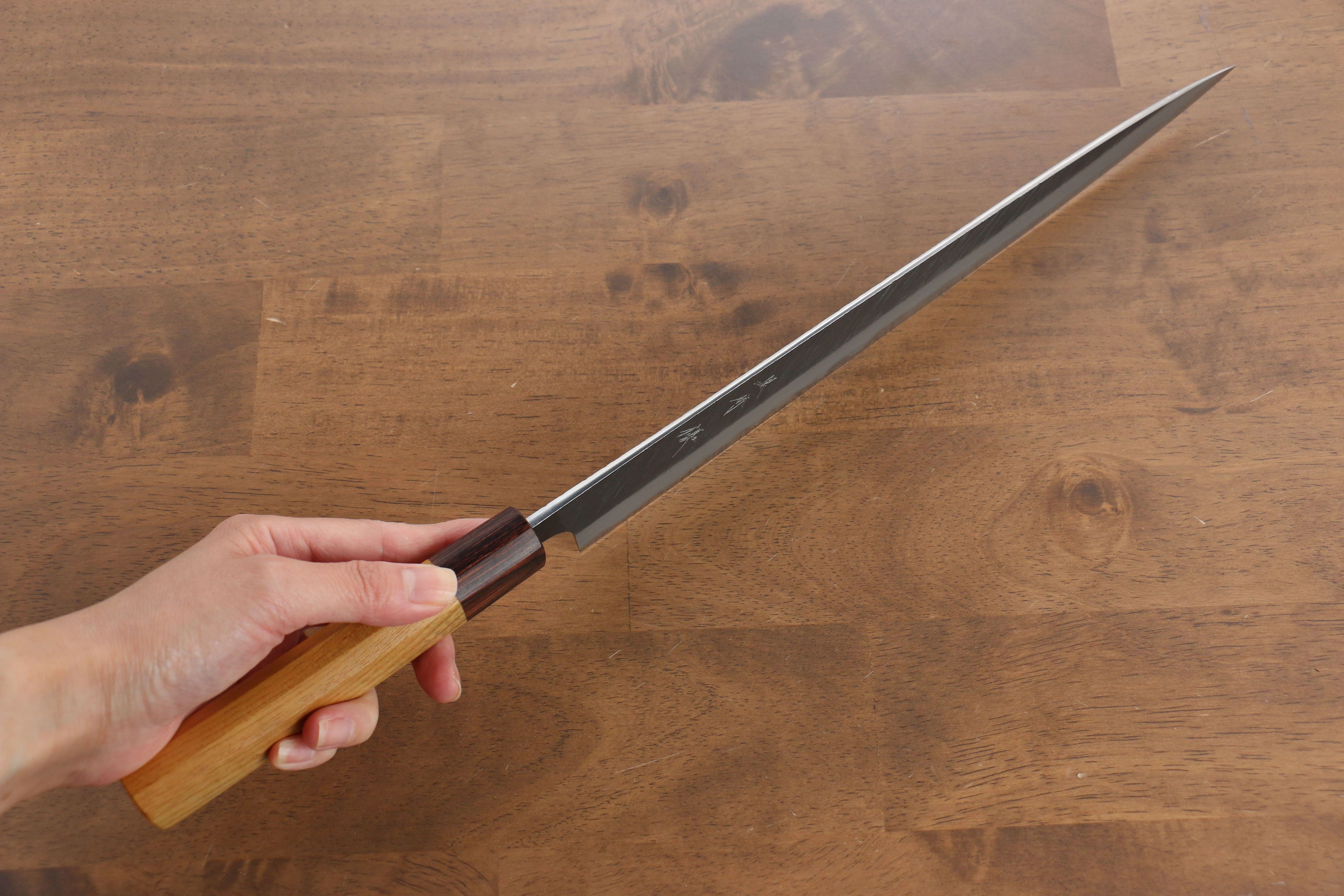 Yu Kurosaki Fujin Blue Super Hammered Sujihiki 300mm Keyaki Elm Handle - Seisuke Knife
