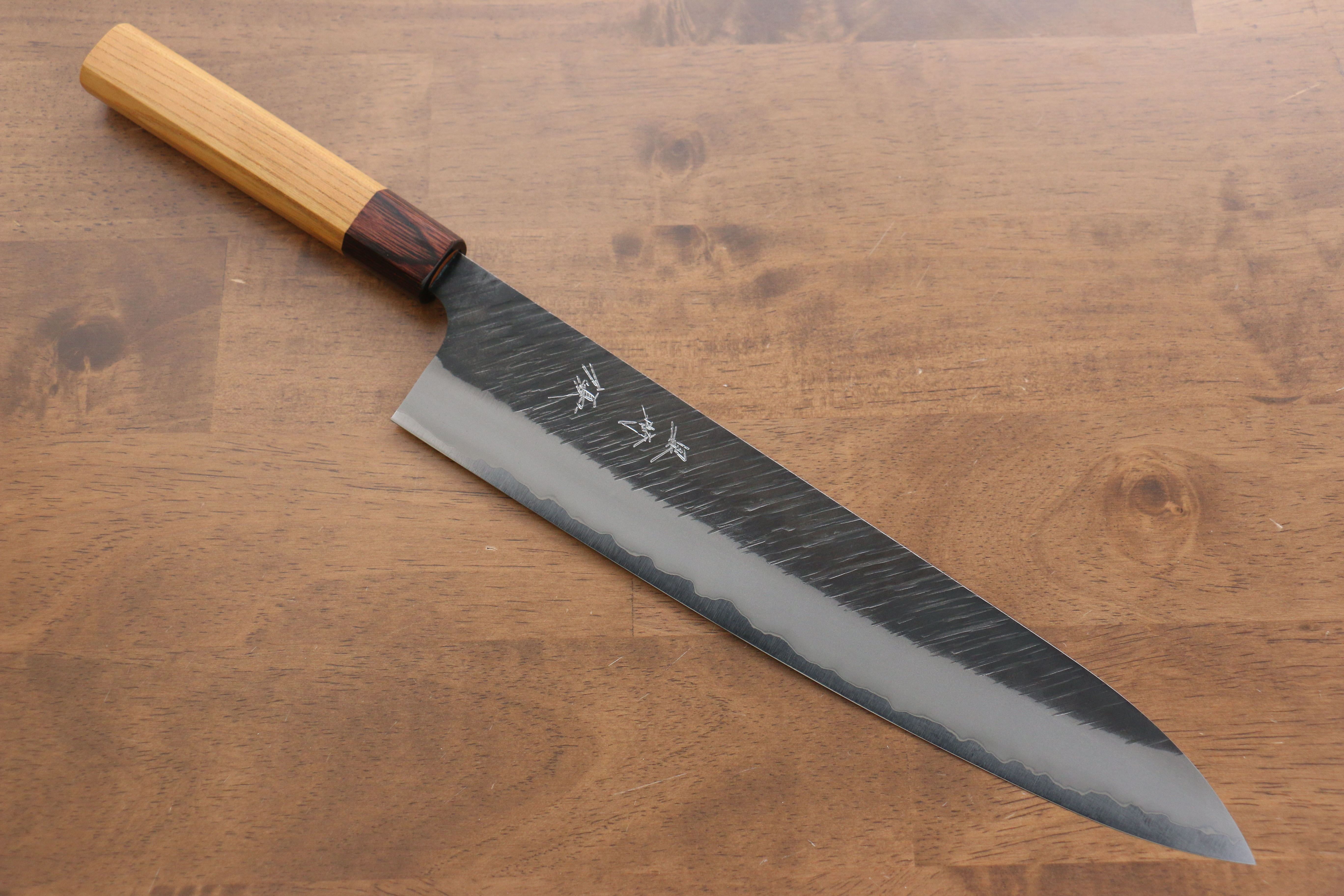 Yu Kurosaki Fujin Blue Super Hammered Gyuto 270mm Keyaki Elm Handle - Seisuke Knife