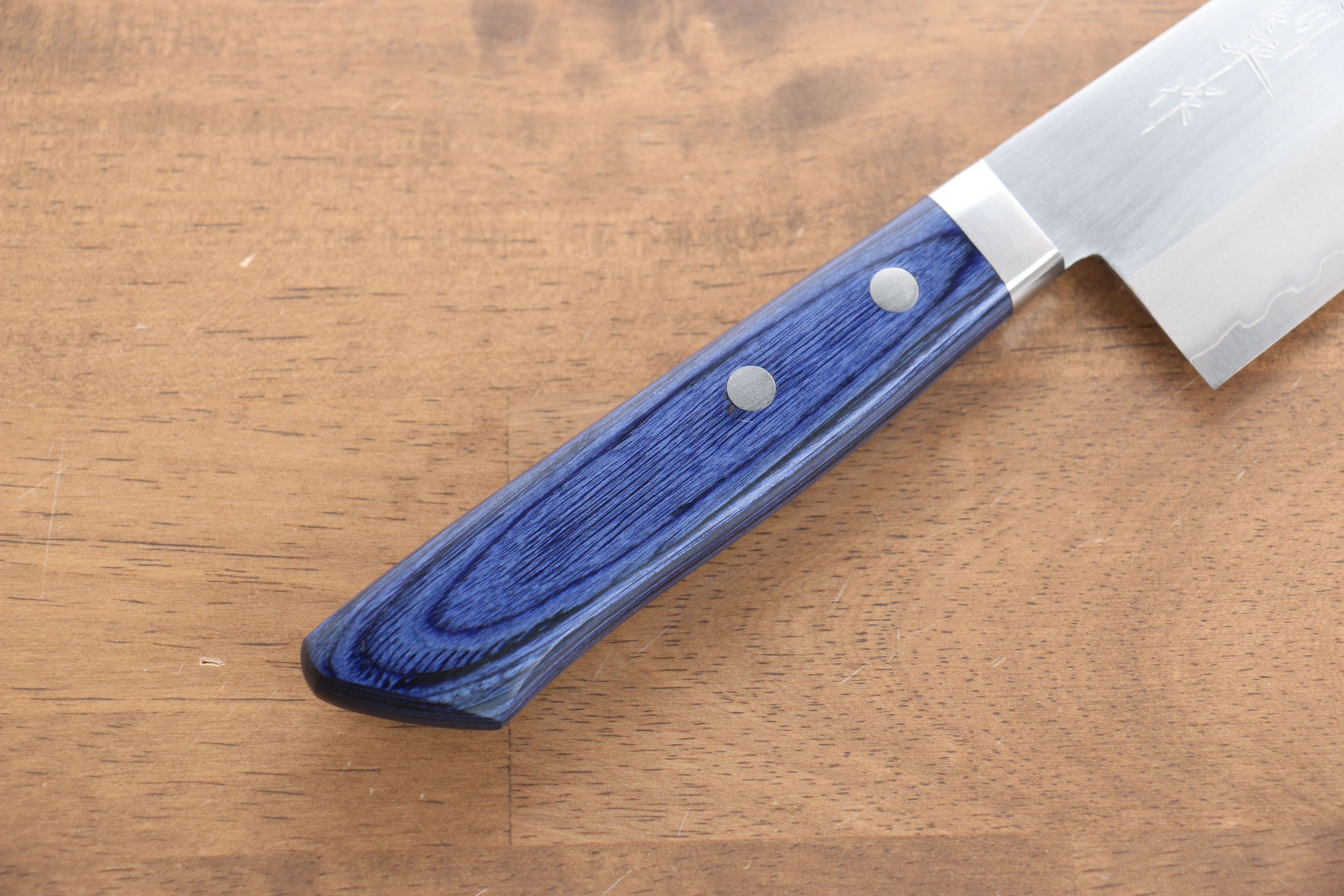 Kunihira VG1 Migaki Finished Santoku 170mm Blue Pakka wood Handle - Seisuke Knife