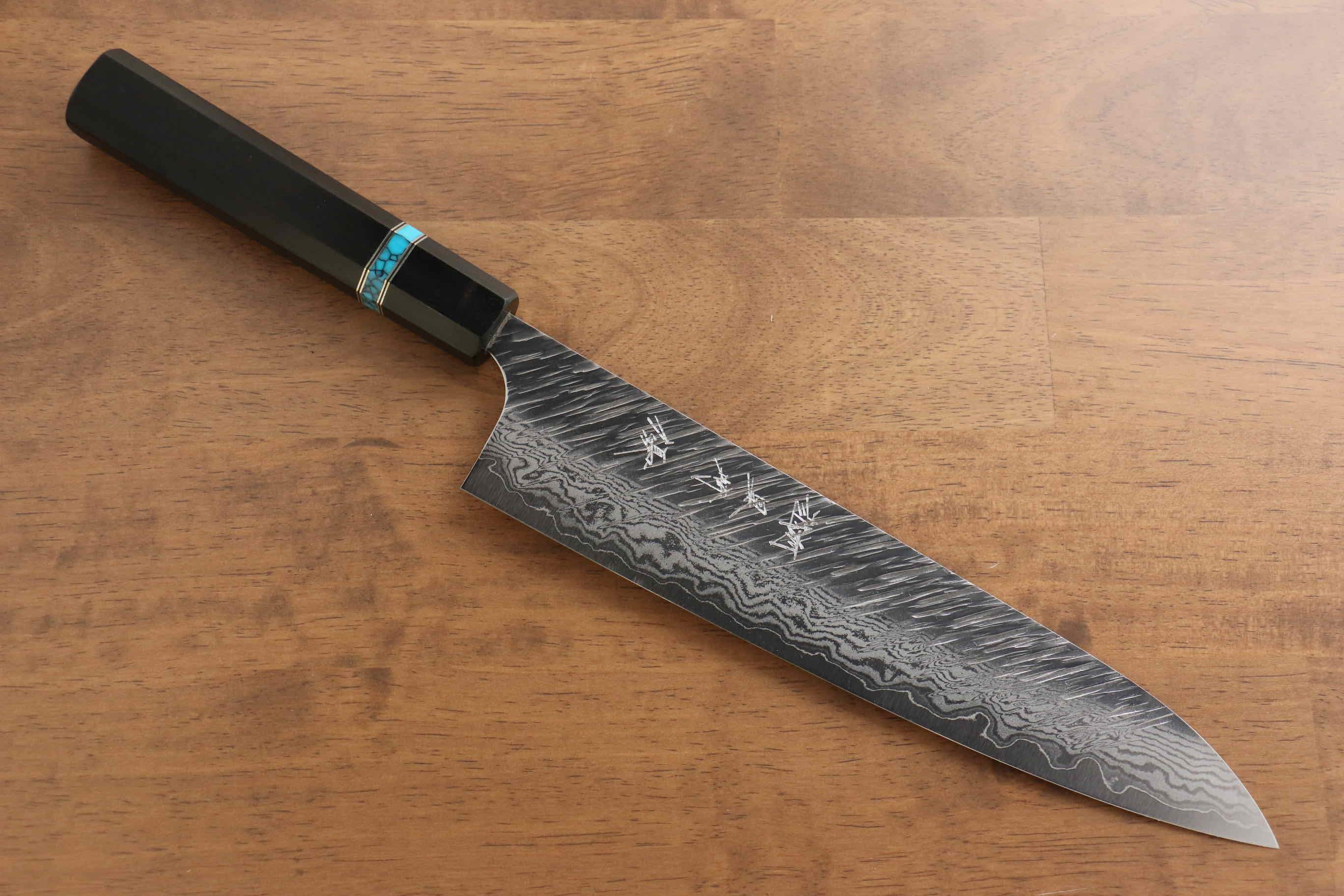 Yu Kurosaki Fujin VG10 Hammered Gyuto 240mm Ebony Wood(With Turquoise Ring) Handle - Seisuke Knife
