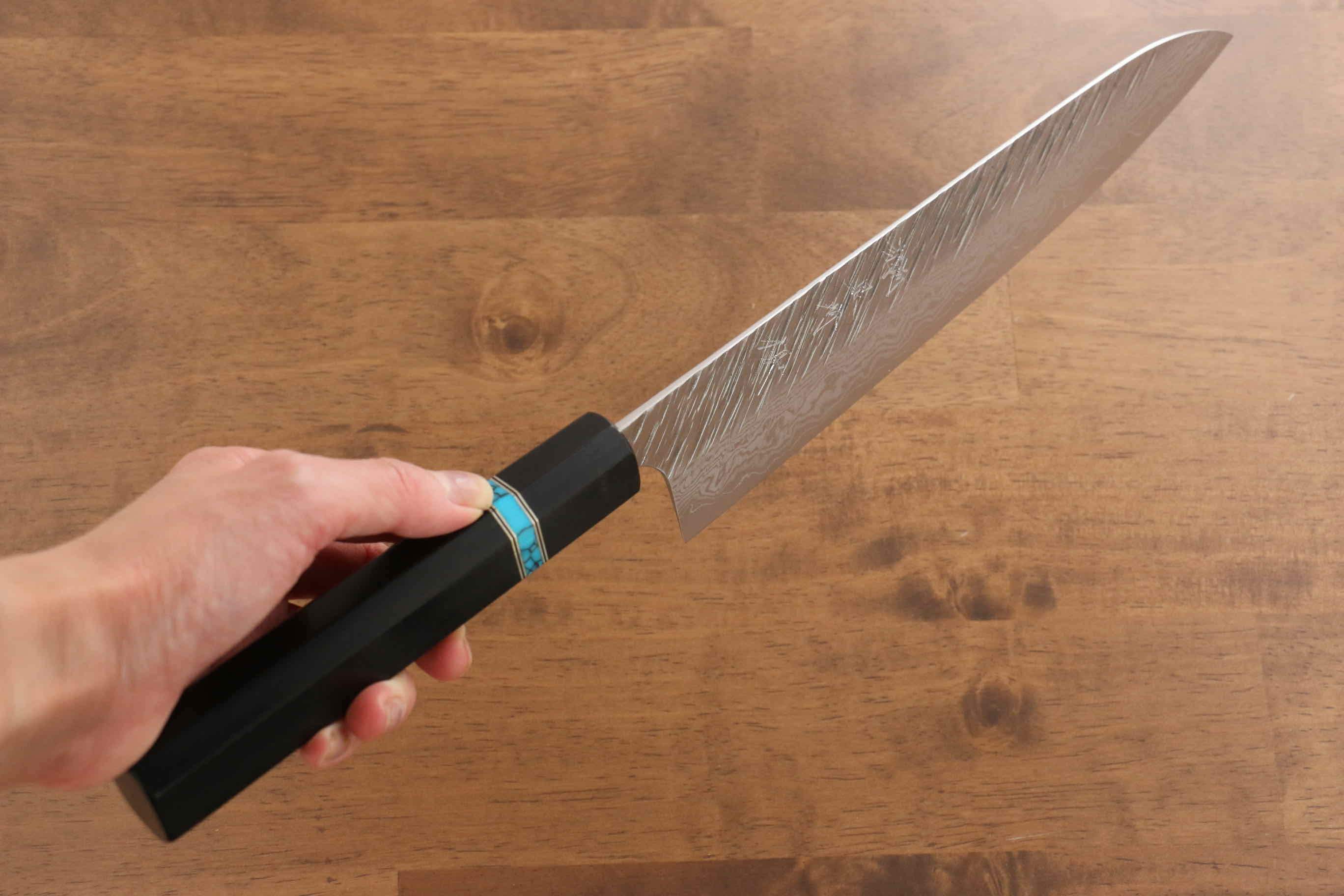 Yu Kurosaki Fujin VG10 Hammered Gyuto 240mm Ebony Wood(With Turquoise Ring) Handle - Seisuke Knife