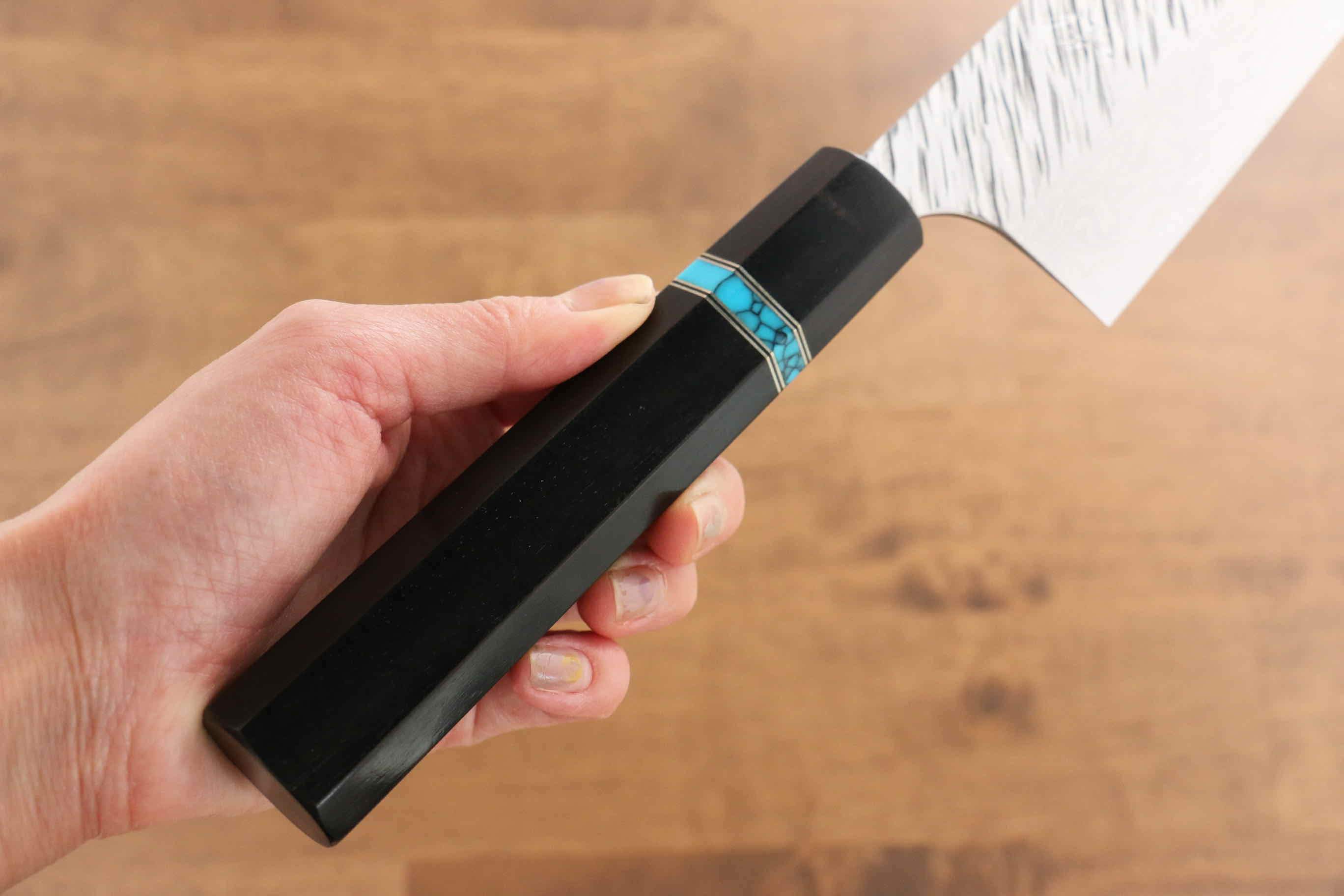 Yu Kurosaki Fujin VG10 Hammered Gyuto 240mm Ebony Wood(With Turquoise Ring) Handle - Seisuke Knife