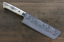  Takeshi Saji VG10 Black Damascus Nakiri 180mm Cow Bone Handle - Seisuke Knife