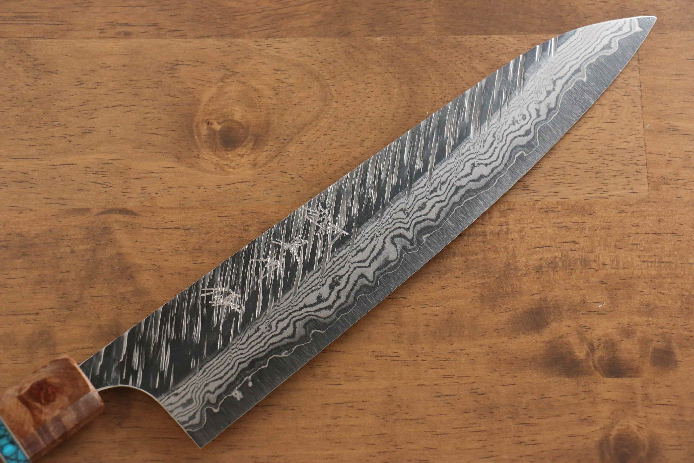 Yu Kurosaki Fujin VG10 Hammered Gyuto 240mm Maple(With turquoise ring Mokume) Handle - Seisuke Knife