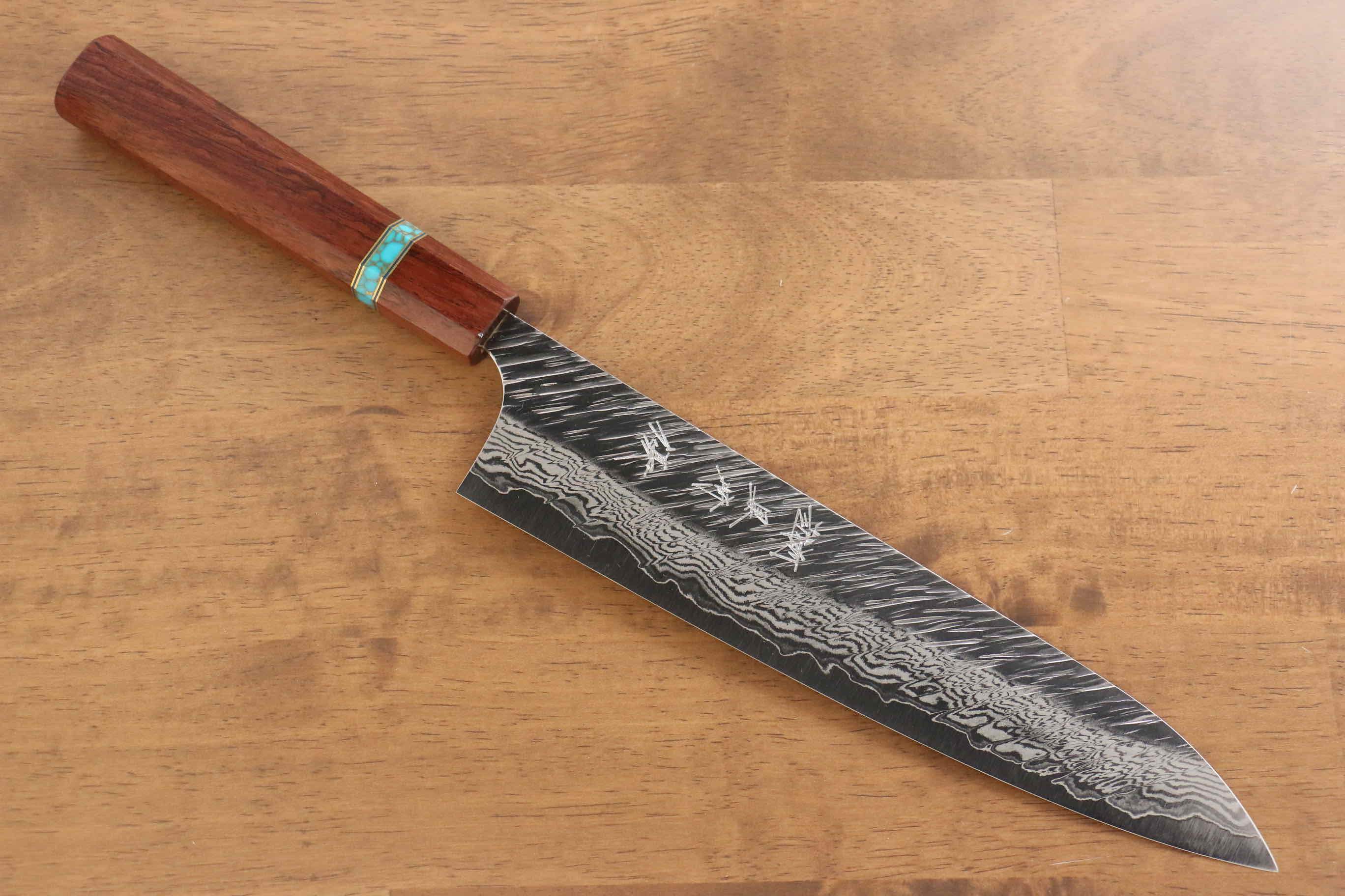 Yu Kurosaki Fujin VG10 Hammered Gyuto 240mm Maple(With turquoise ring Brown) Handle - Seisuke Knife